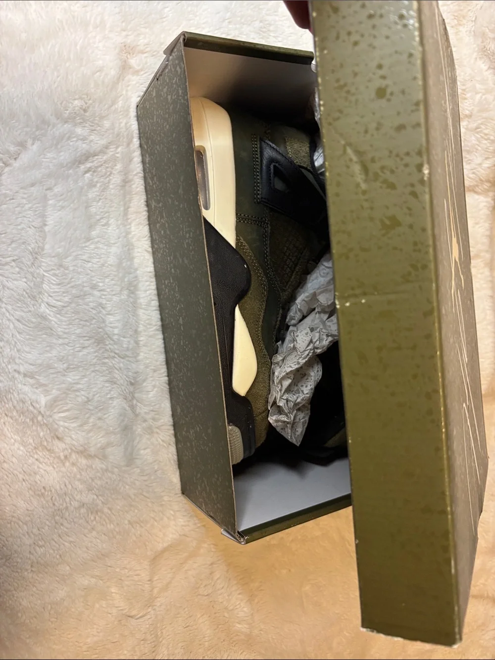 Jordan Olive Green Suede High-Top Sneakers with Black Accents